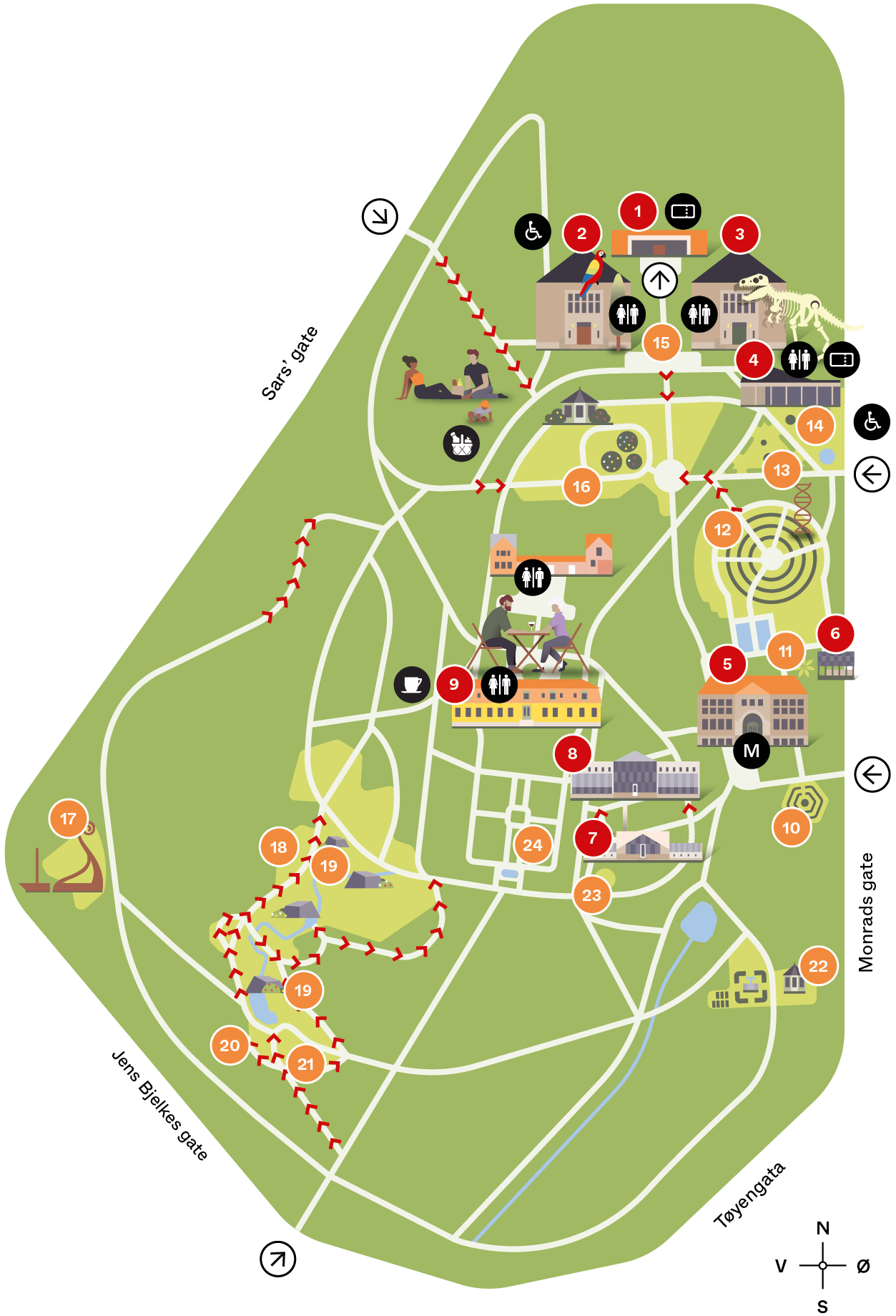 kart som viser tilgjengelighet i botanisk hage