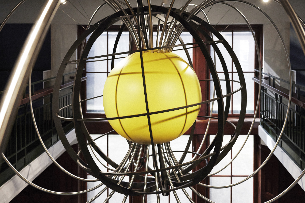 installation of a globe displaying gravitational lines